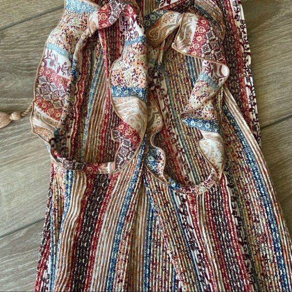 Zac & Rachel Floral Ruffled Cap Sleeve Pleated Blouse With Tassels - Picture 13 of 14